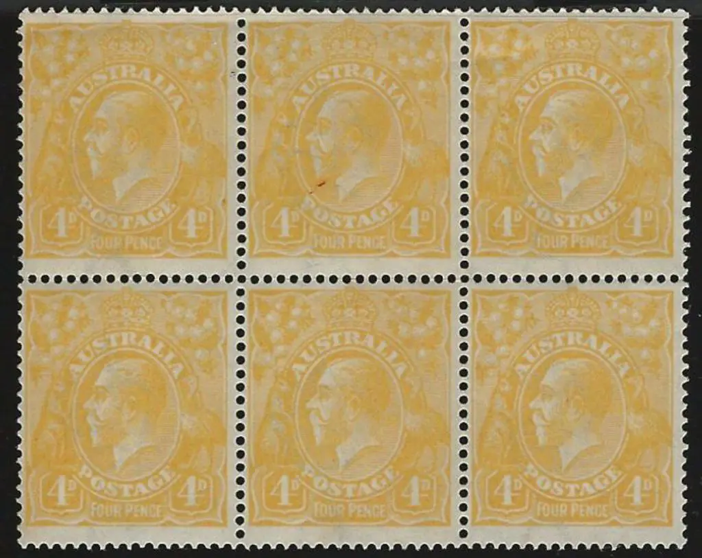 1914-20 Single wmk 4d pale orange-yellow block of ... Image 1++