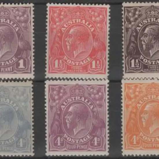1918-23 Single wmk 1d red, 1d purple, 1½d carmine, ...