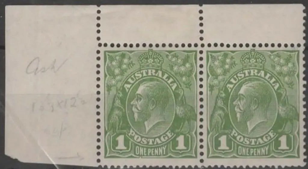 1926-30 SM wmk Perf 13½x12½ 1d green in top ... Image 1++