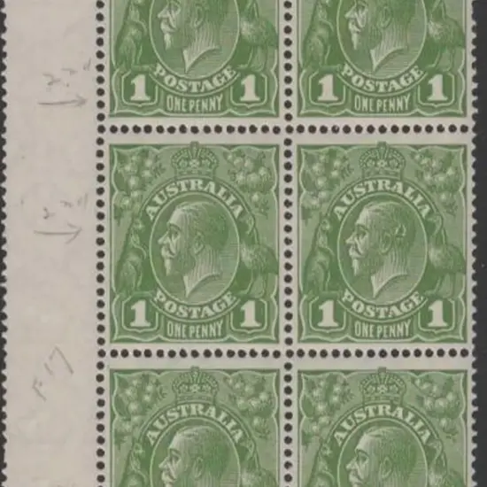 1926-30 SM wmk Perf 13½x12½ 1d green block of 6 ...
