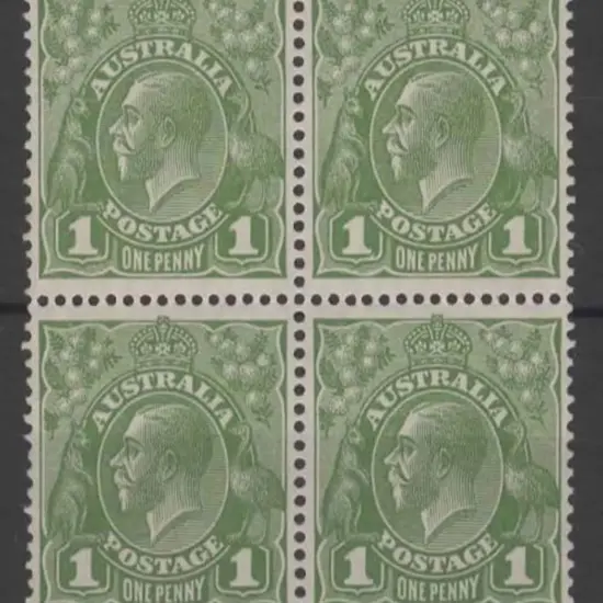 1926-30 SM wmk Perf 13½x12½ 1d green Die II block ...