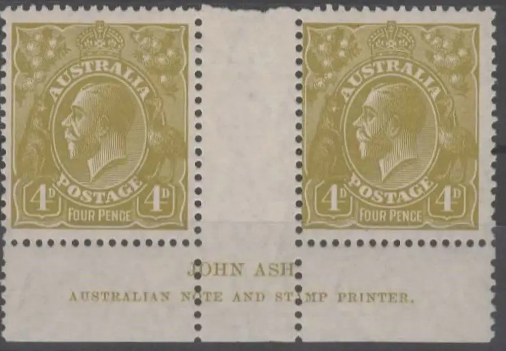 1926-30 SM wmk Perf 13½x12½ 4d olive Ash imprint ... Image 1++