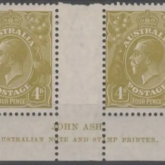 1926-30 SM wmk Perf 13½x12½ 4d olive Ash imprint ...