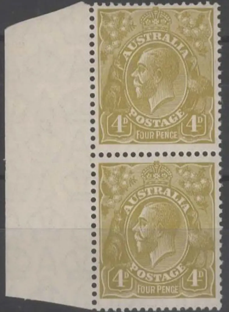 1926-30 SM wmk Perf 13½x12½ 4d olive marginal vert ... Image 1++