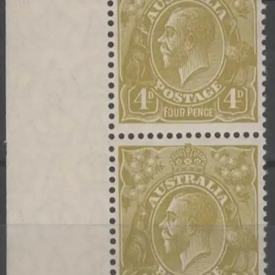 1926-30 SM wmk Perf 13½x12½ 4d olive marginal vert ...