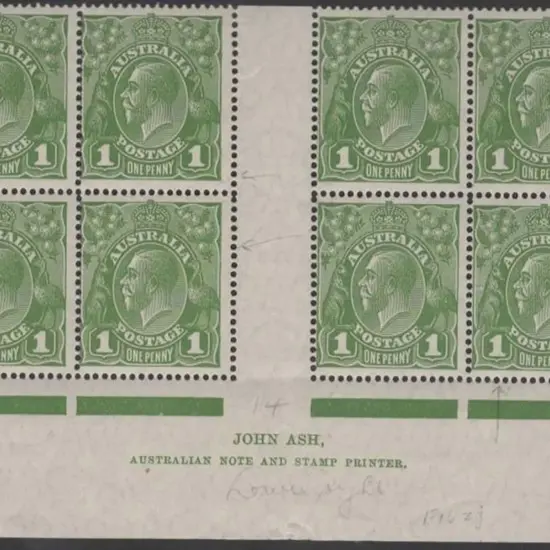 1926-30 SM wmk Perf. 14 1d green Ash imprint (N ...
