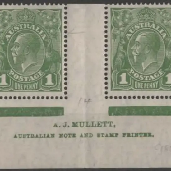 1926-30 SM wmk Perf. 14 1d green Mullett two line ...