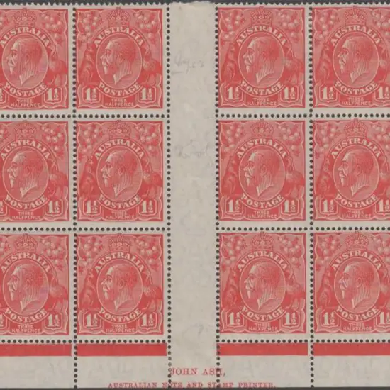 1926-30 SM wmk Perf. 14 1½d scarlet Ash two line ...