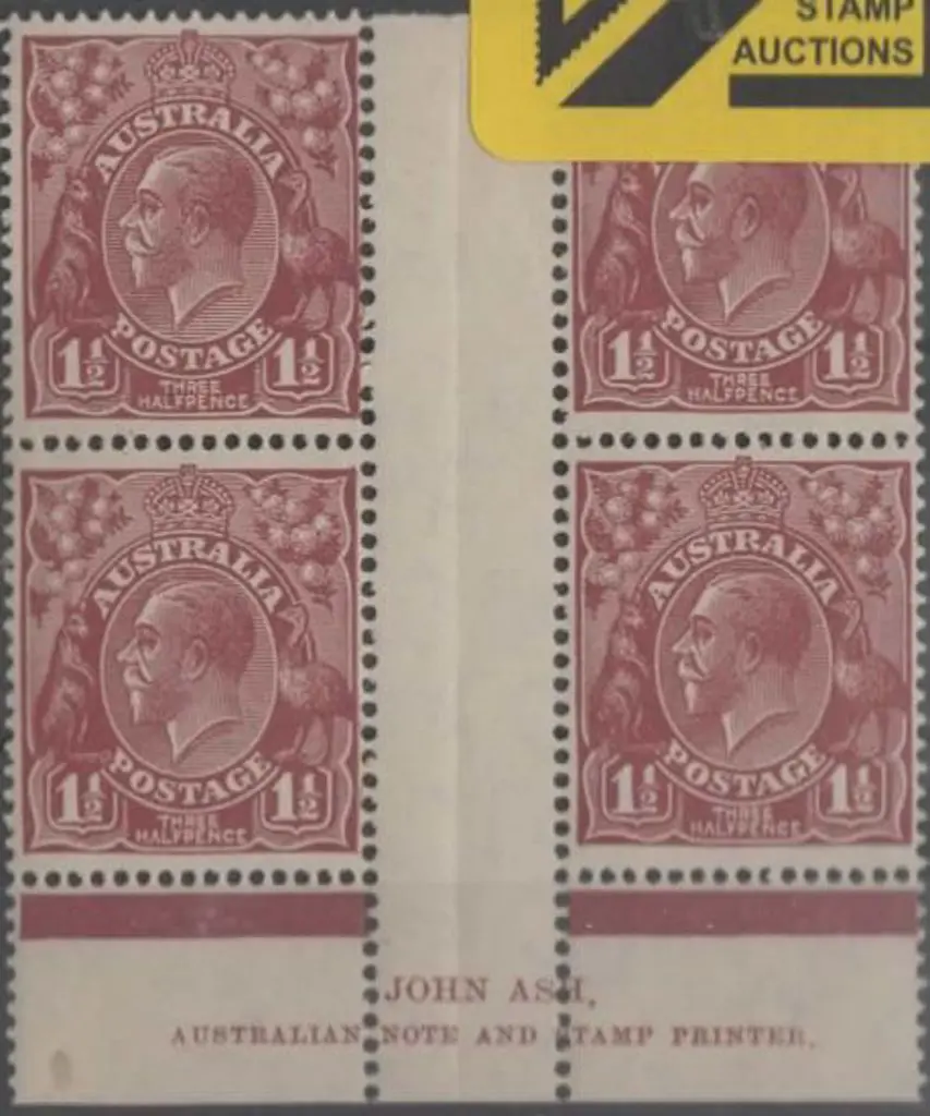1931-36 CofA 1½d red brown Ash imprint block of 4 ... Image 1++