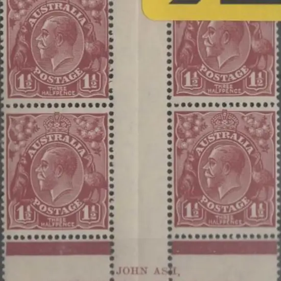 1931-36 CofA 1½d red brown Ash imprint block of 4 ...