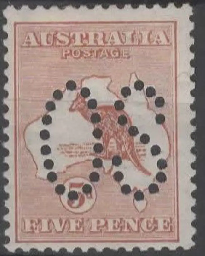 1913 5d chestnut kangaroo, 1st wmk, perfined large ... Image 1++