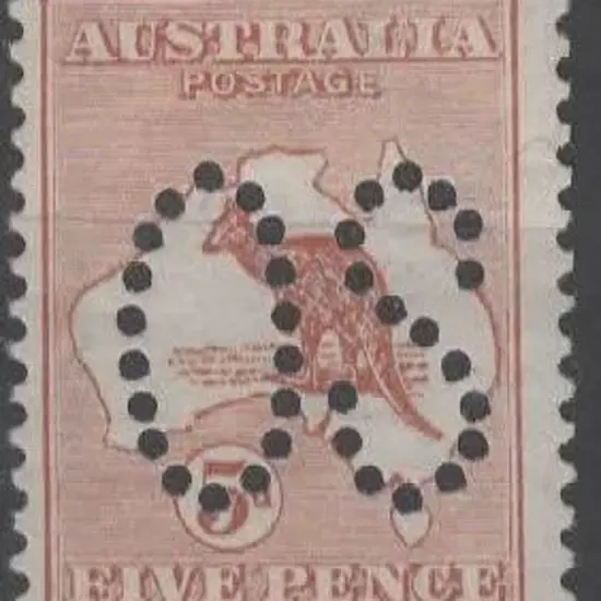 1913 5d chestnut kangaroo, 1st wmk, perfined large ...