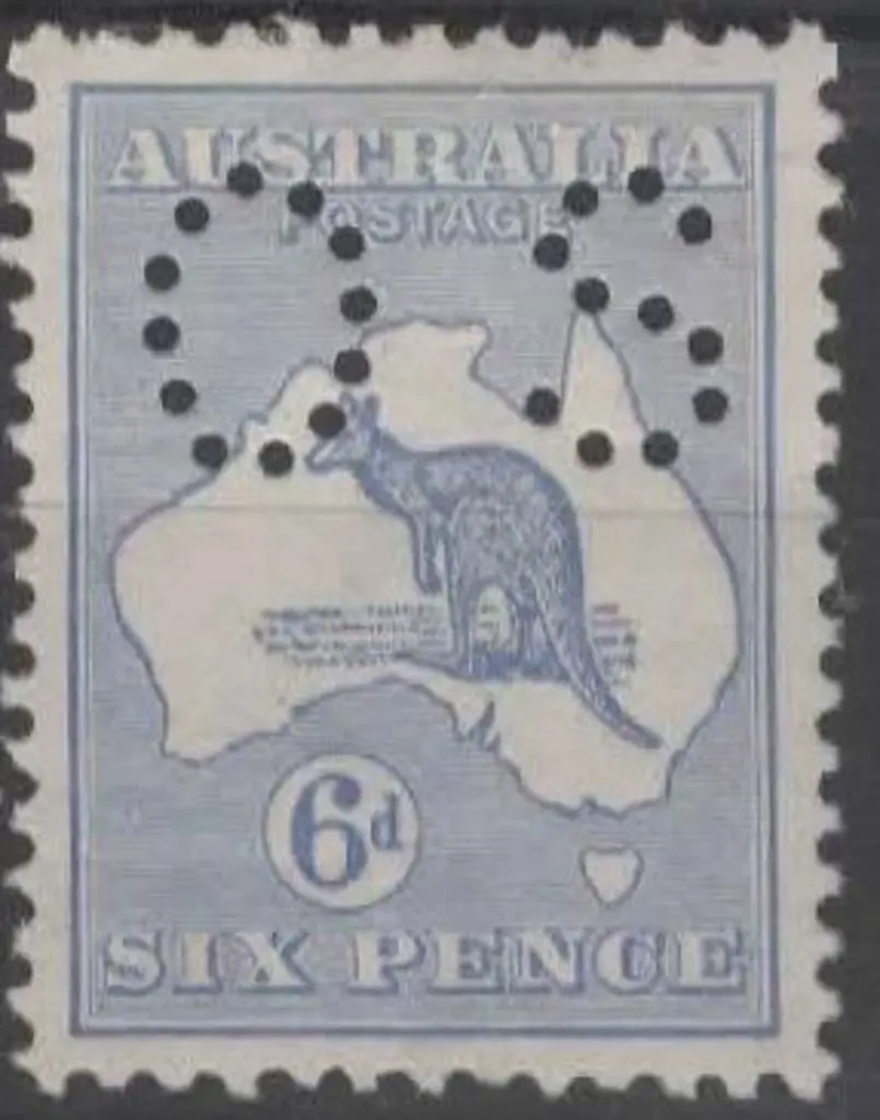 1913 6d ultramarine kangaroo, 1st wmk perf "OS". ... Image 1++