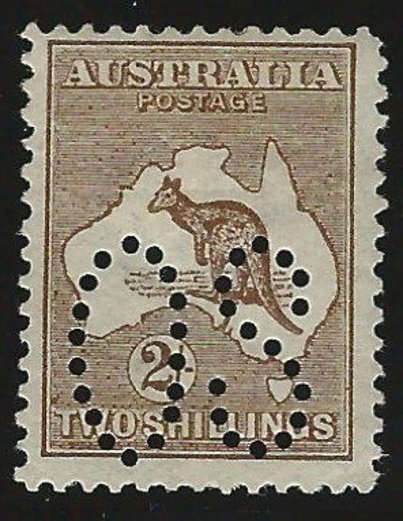 1913 2/- brown kangaroo, 1st wmk perfined large ... Image 1++