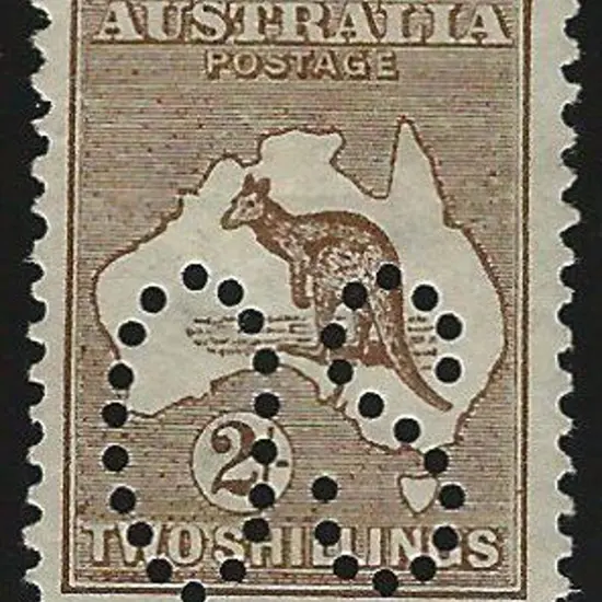 1913 2/- brown kangaroo, 1st wmk perfined large ...