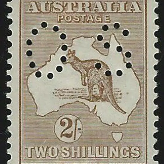 1915 2/- brown kangaroo, 2nd wmk perfined small ...