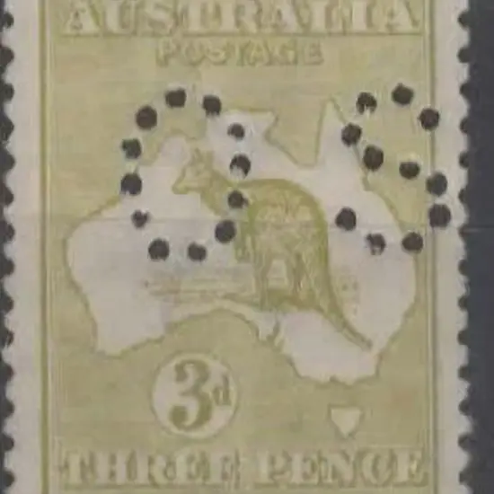 1915/28 3d olive kangaroo, 3rd wmk, perfined "OS". ...