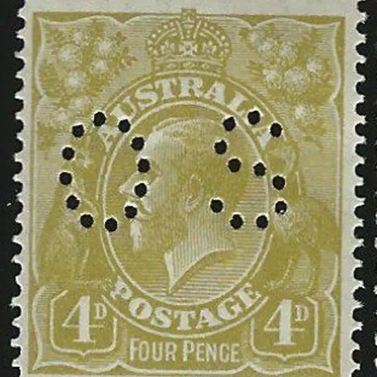 1926/30 4d olive KGV, Sm Mult wmk perf 14 perfined ...