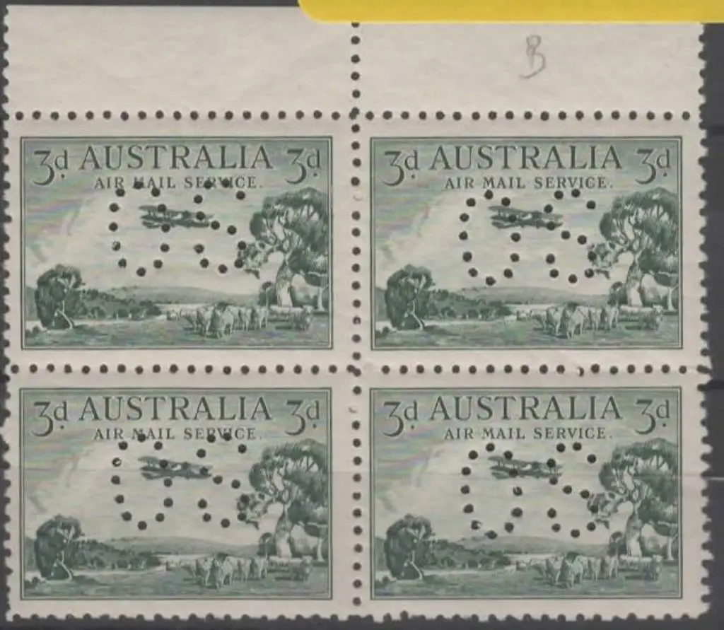 1929 3d Airmail, type B, top selvedge MUH block of ... Image 1++