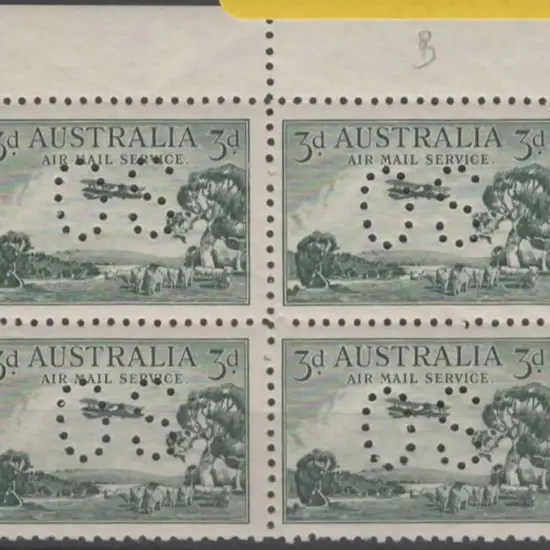 1929 3d Airmail, type B, top selvedge MUH block of ...