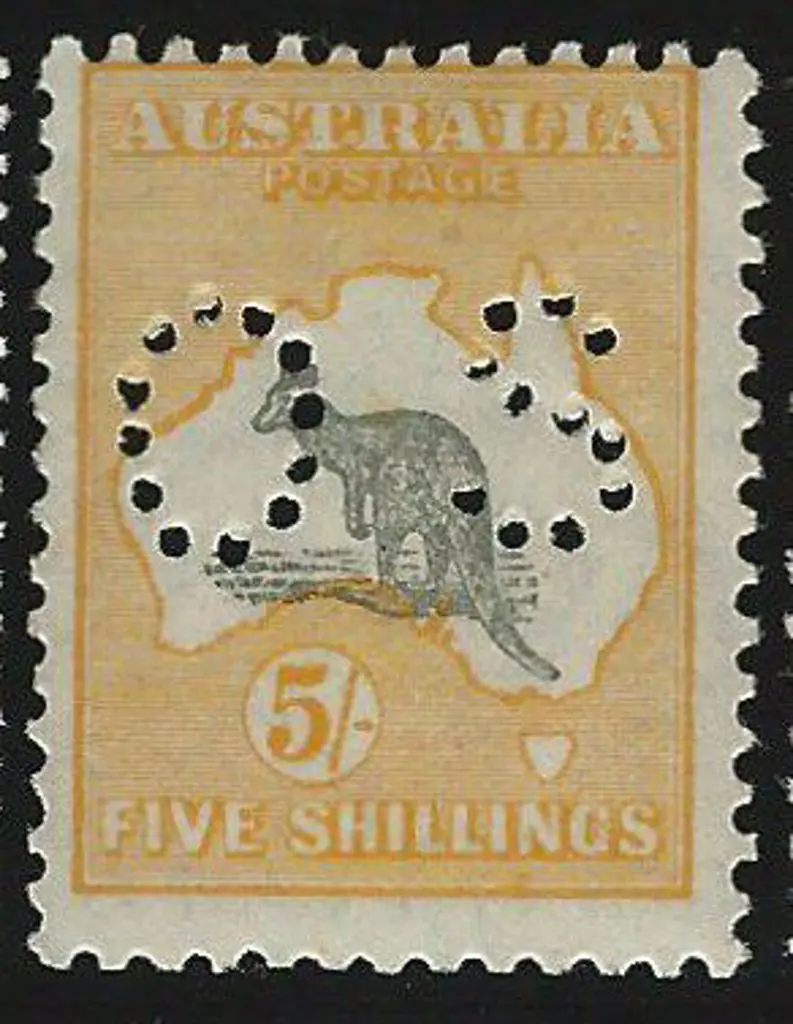 1929/30 5/- grey & yellow kangaroo, Sm mult wmk ... Image 1++