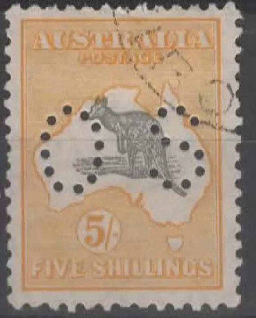 1929/30 5/- grey & yellow kangaroo, Small Multiple ... Image 1++