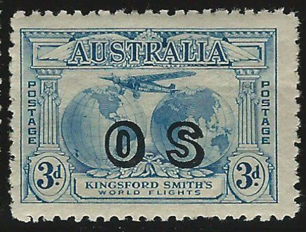 1931 2d & 3d Kingsford Smith pair ovptd "OS". One ... Image 1++