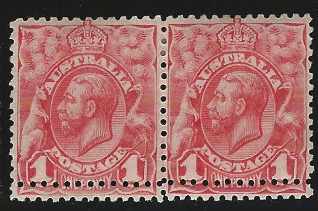 1913 1d pale red engraved KGV horiz pair with ... Image 1++