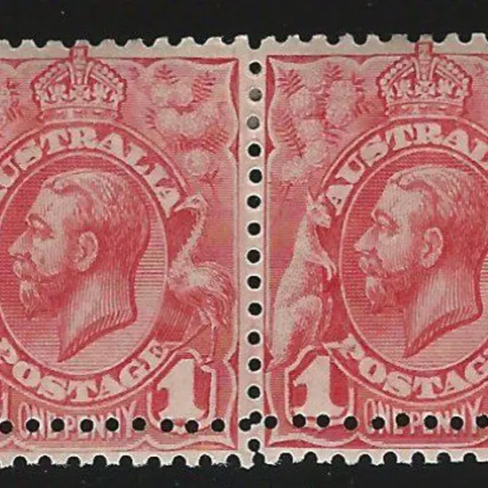 1913 1d pale red engraved KGV horiz pair with ...