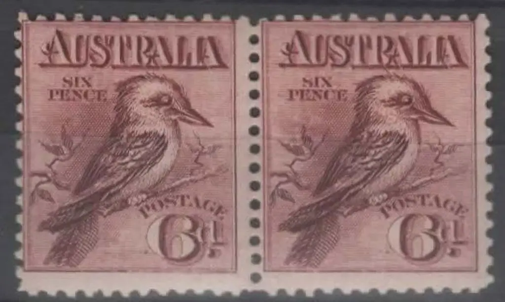 1914 6d kookaburra horiz pair centred to top. ... Image 1++