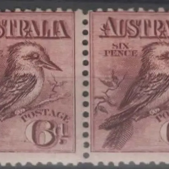1914 6d kookaburra horiz pair centred to top. ...