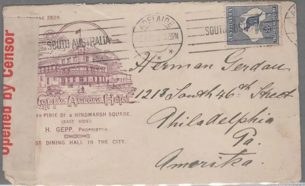 1915 (2nd Aug) "Gepps Aurora Hotel" private ... Image 1++