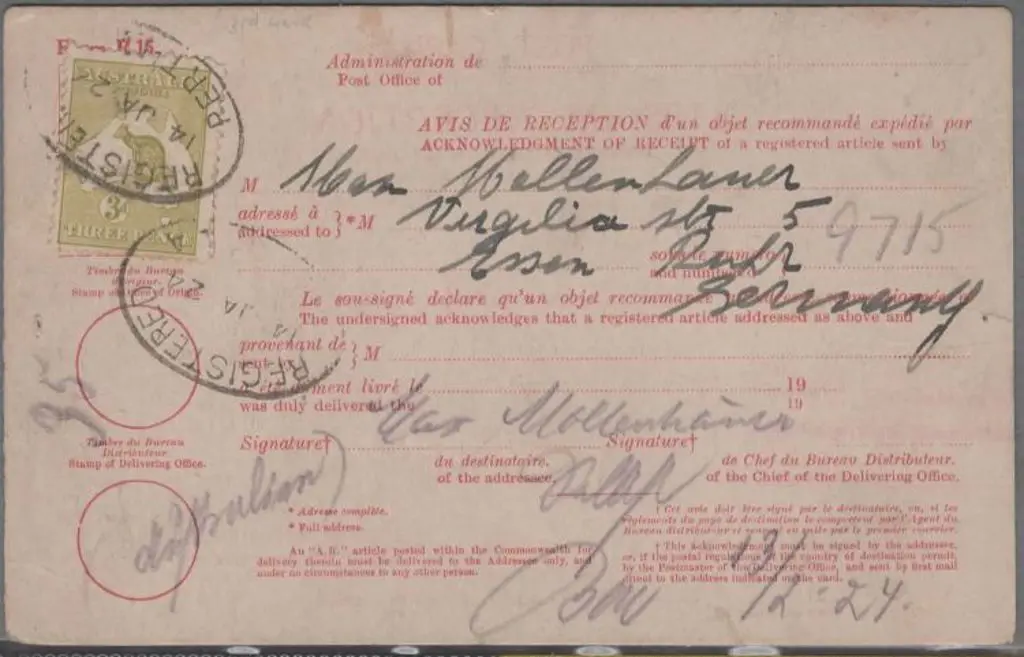 1924 (14th Jan) "Avis de Reception" postal card ... Image 1++