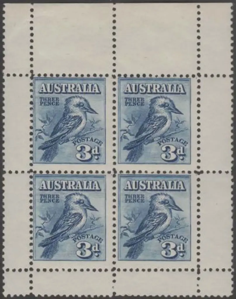 1928 Kookaburra Miniature Sheet from top of sheet. ... Image 1++