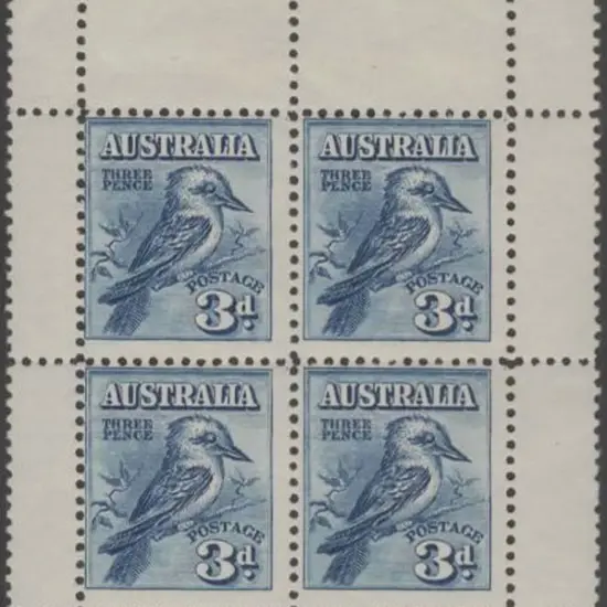 1928 Kookaburra Miniature Sheet from top of sheet. ...