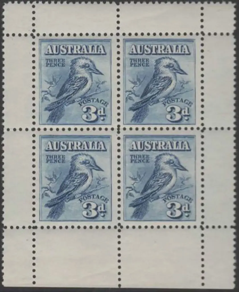 1928 Kookaburra Miniature Sheet from top of sheet. ... Image 1++