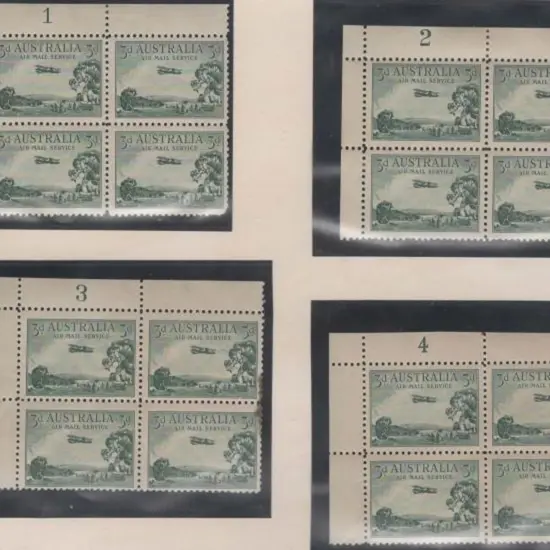 1929 3d Airmail, type A, in Plates 1-4 corner ...