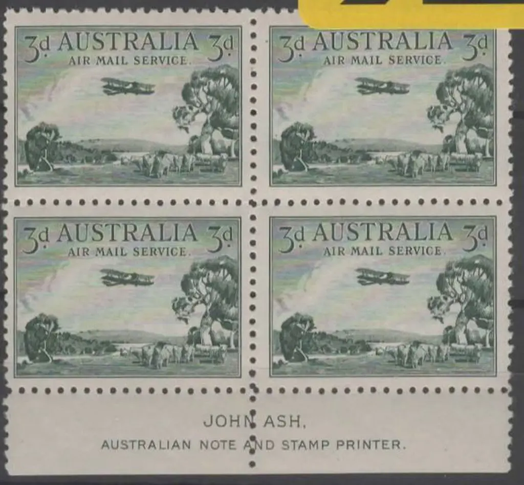 1929 3d Airmail, type A, Ash imprint block of 4. ... Image 1++