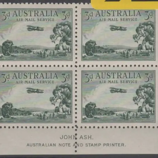 1929 3d Airmail, type A, Ash imprint block of 4. ...