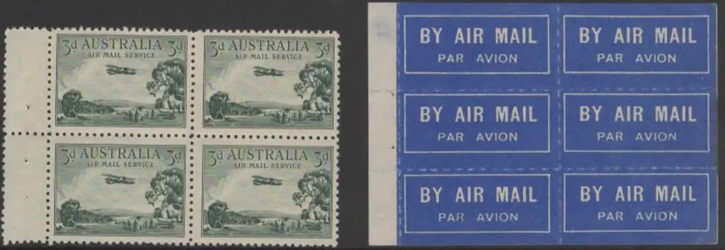 1929 3d Airmail booklet pane of 4 with bottom left ... Image 1++