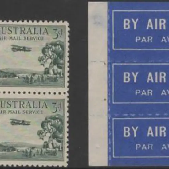 1929 3d Airmail booklet pane of 4 with bottom left ...