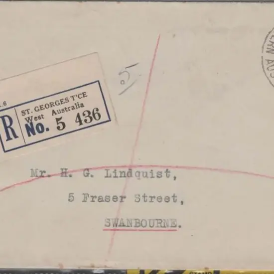 1930 (2nd Sept) FIVE PENCE on 4½d KGV tied by ...