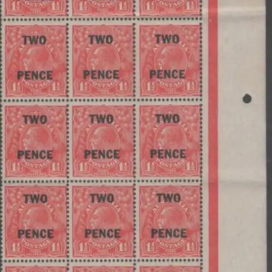 1930 2d on 1½d KGV right hand selvedge block of 15 ...