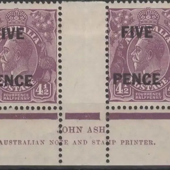 1930 5d on 4½d KGV surcharge in Ash imprint pair ...