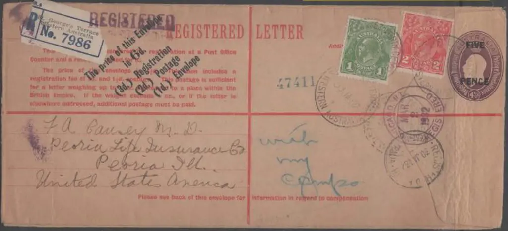 1932 (30th Jan) "FIVE PENCE" on 4½d KGV embossed ... Image 1++