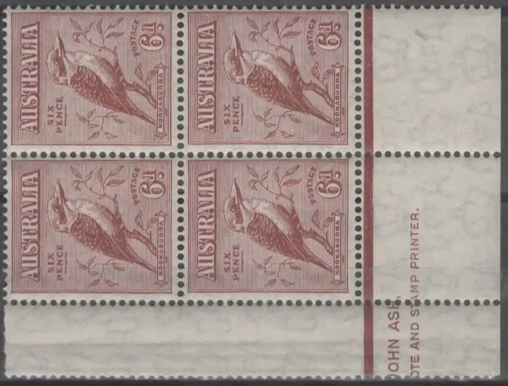 1932 6d Kookaburra lower right pane part imprint ... Image 1++