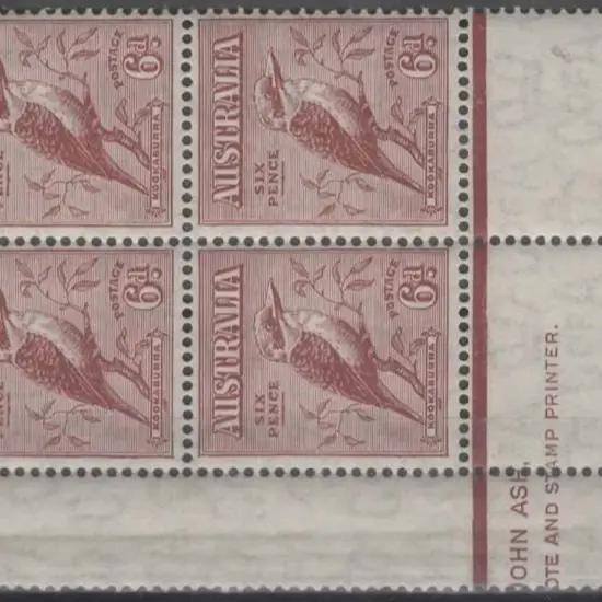1932 6d Kookaburra lower right pane part imprint ...