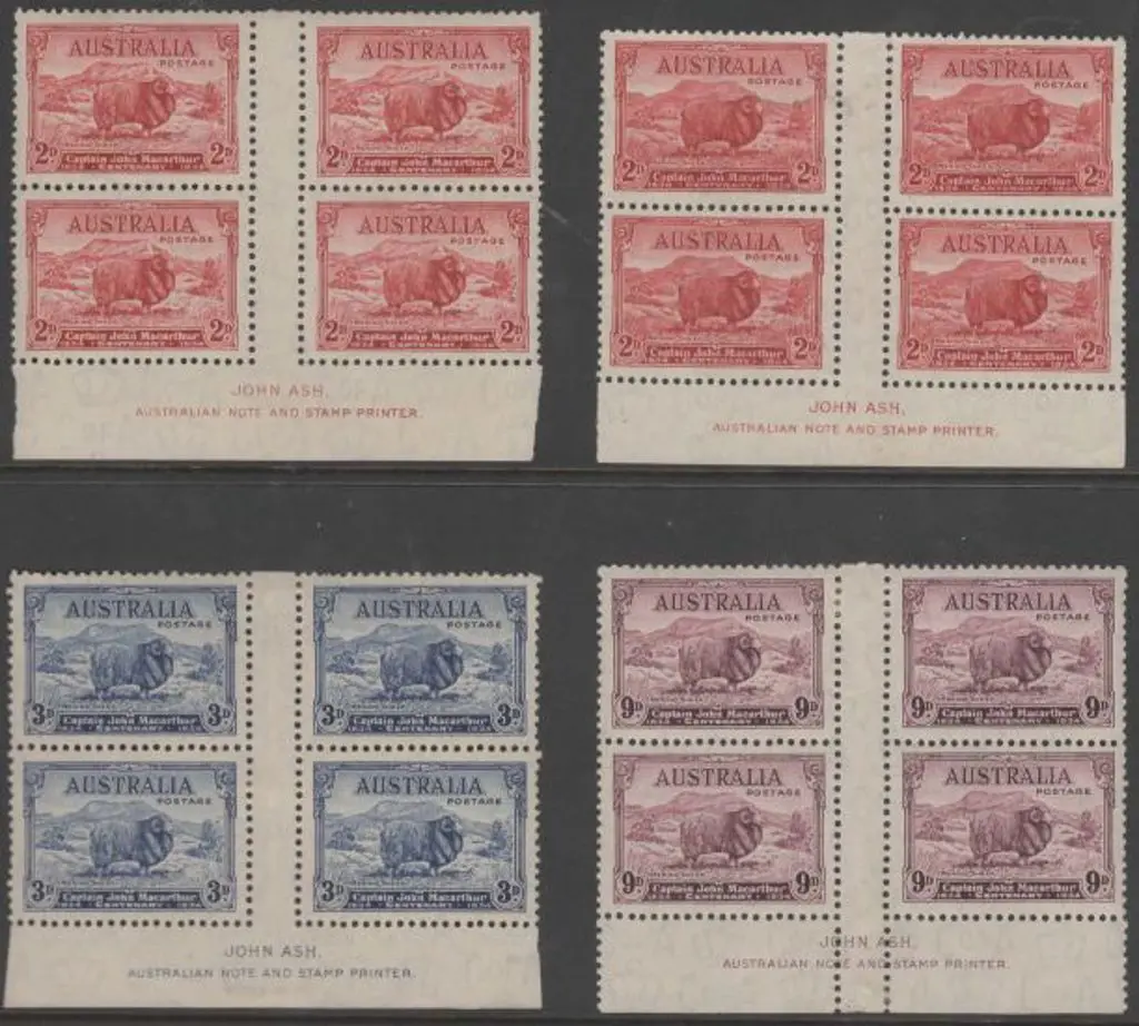 1934 Macarthur set of 4 in Ash imprint blocks. 2d ... Image 1++