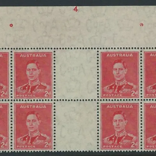 1937/38 2d scarlet KGVI gutter block of 8 with ...