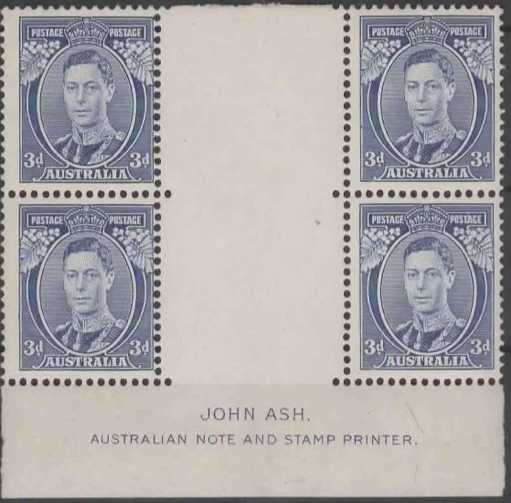 1937/48 3d blue Die I Ash imprint block of 4. MUH ... Image 1++